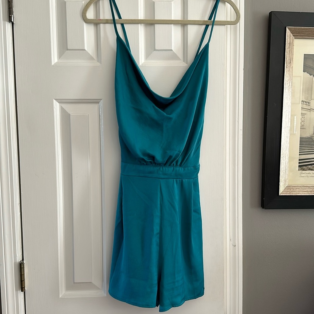 Satin Teal Strappy Romper